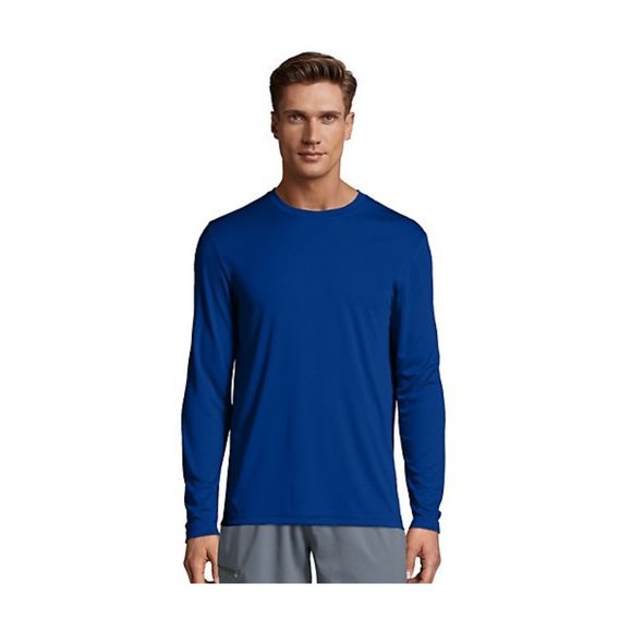 Hanes Cool DRI Performance Men's Long-Sleeve T-Shirt-482L-Deep Royal - Picture 2 of 2